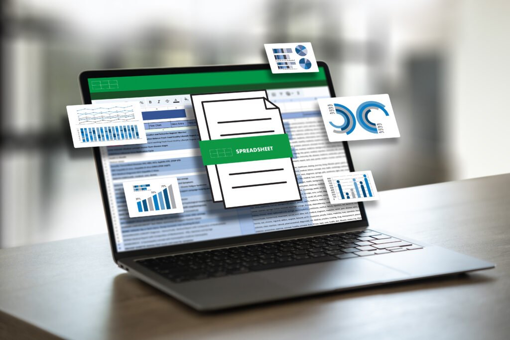 businessman working with data and graphs in spreadsheet document excel